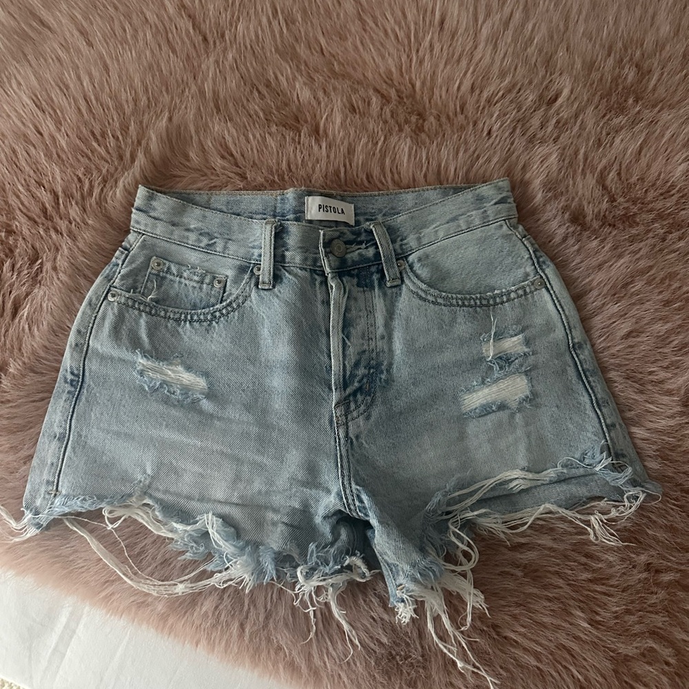 Pistola Light Blue Distressed Jean Shorts